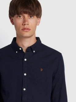 Farah Brewer Slim Fit Indigo Oxford Shirt In Mid Indigo CLOTHING