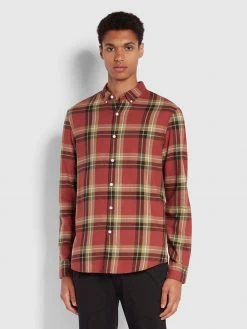 Farah Shirts Krone Slim Fit Brushed Organic Cotton Check Shirt In Smoky Mauve