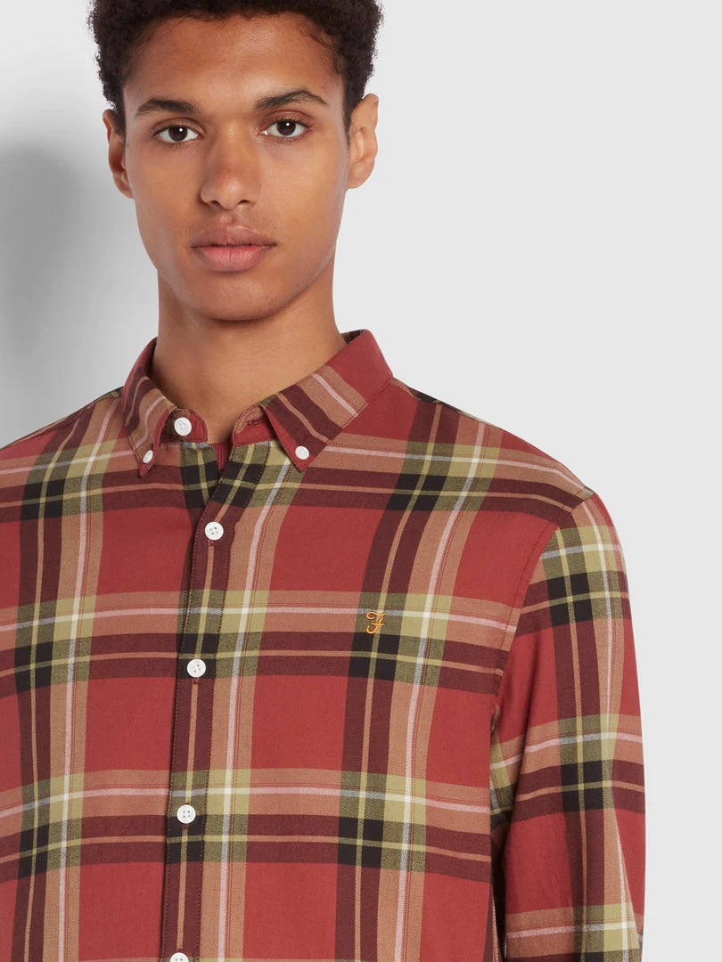 Farah Shirts Krone Slim Fit Brushed Organic Cotton Check Shirt In Smoky Mauve 5 Farah Shirts Krone Slim Fit Brushed Organic Cotton Check Shirt In Smoky Mauve