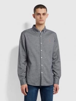 Farah Shirts Hurst Slim Fit Organic Cotton Twill Shirt In True Navy