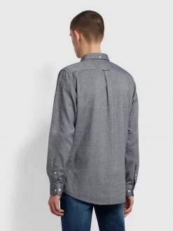 Farah Shirts Hurst Slim Fit Organic Cotton Twill Shirt In True Navy