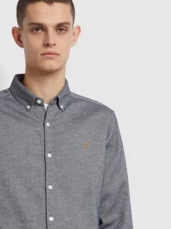 Farah Shirts Hurst Slim Fit Organic Cotton Twill Shirt In True Navy