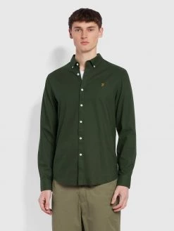 Farah Brewer Slim Fit Organic Cotton Oxford Shirt In Evergreen CLOTHING