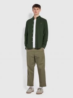 Farah Brewer Slim Fit Organic Cotton Oxford Shirt In Evergreen CLOTHING