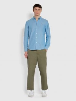 Farah Brewer Slim Fit Organic Cotton Oxford Shirt In Mid Blue CLOTHING