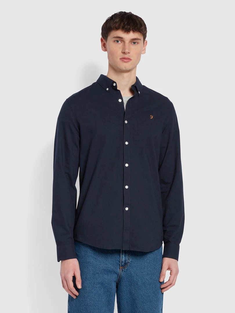 Farah CLOTHING Brewer Slim Fit Organic Cotton Oxford Shirt In Navy 3 Farah CLOTHING Brewer Slim Fit Organic Cotton Oxford Shirt In Navy