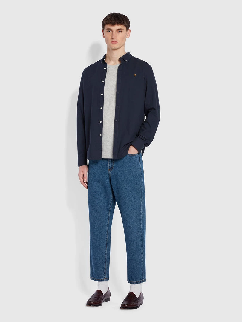 Farah CLOTHING Brewer Slim Fit Organic Cotton Oxford Shirt In Navy 4 Farah CLOTHING Brewer Slim Fit Organic Cotton Oxford Shirt In Navy
