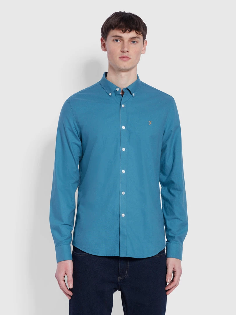 Farah Brewer Slim Fit Organic Cotton Oxford Shirt In Saxe 3 Farah Brewer Slim Fit Organic Cotton Oxford Shirt In Saxe