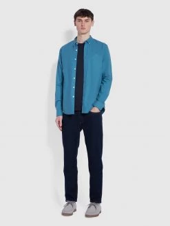 Farah Brewer Slim Fit Organic Cotton Oxford Shirt In Saxe