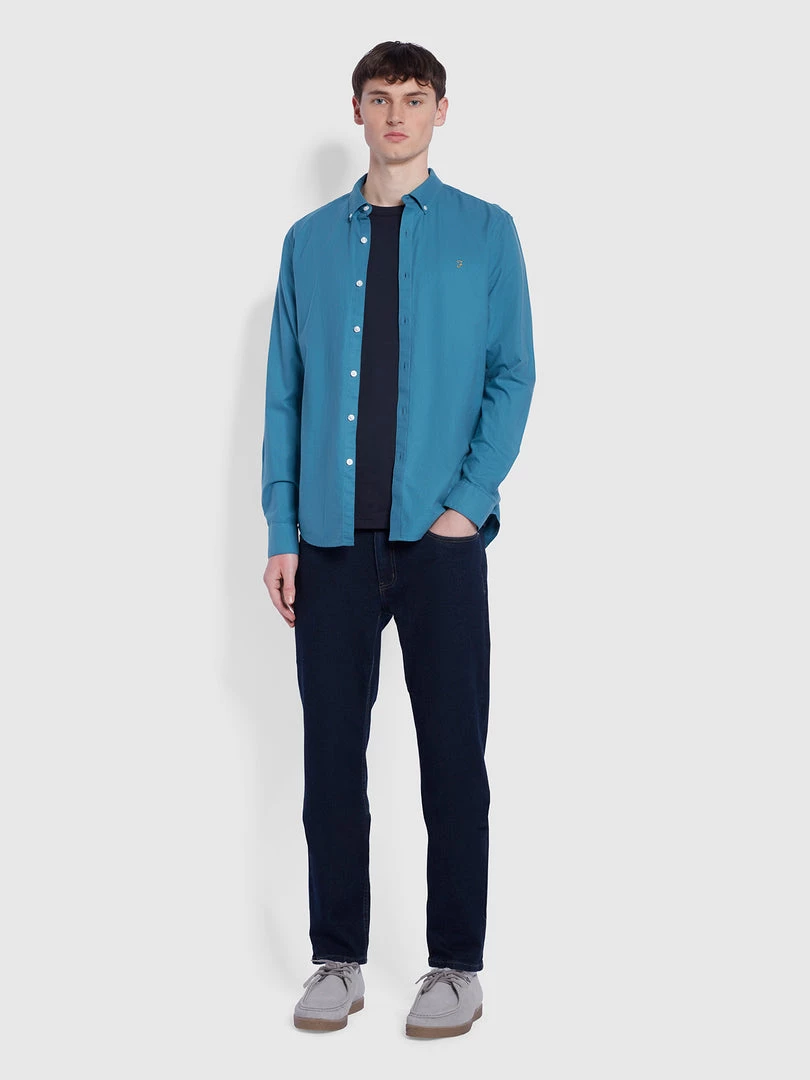 Farah Brewer Slim Fit Organic Cotton Oxford Shirt In Saxe 4 Farah Brewer Slim Fit Organic Cotton Oxford Shirt In Saxe