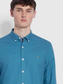 Farah Brewer Slim Fit Organic Cotton Oxford Shirt In Saxe 8 Farah Brewer Slim Fit Organic Cotton Oxford Shirt In Saxe