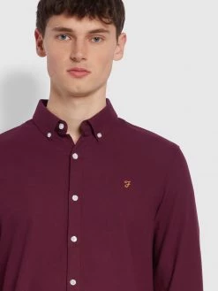 Farah Brewer Slim Fit Organic Cotton Oxford Shirt In Bordeaux