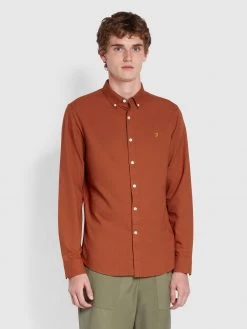 Farah Brewer Slim Fit Organic Cotton Oxford Shirt In Red Cognac