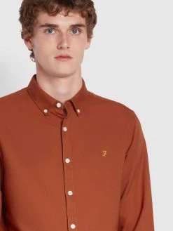 Farah Brewer Slim Fit Organic Cotton Oxford Shirt In Red Cognac