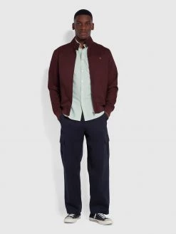 Farah Brewer Slim Fit Short Sleeve Organic Cotton Oxford Shirt In Marine Green