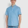 Farah Brewer Slim Fit Short Sleeve Organic Cotton Oxford Shirt In Mid Blue Shirts 1 Farah Brewer Slim Fit Short Sleeve Organic Cotton Oxford Shirt In Mid Blue Shirts