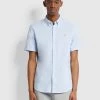 Farah Brewer Slim Fit Short Sleeve Organic Cotton Oxford Shirt In Sky Blue