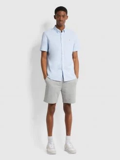 Farah Brewer Slim Fit Short Sleeve Organic Cotton Oxford Shirt In Sky Blue