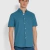 Farah Brewer Slim Fit Short Sleeve Organic Cotton Oxford Shirt In Saxe