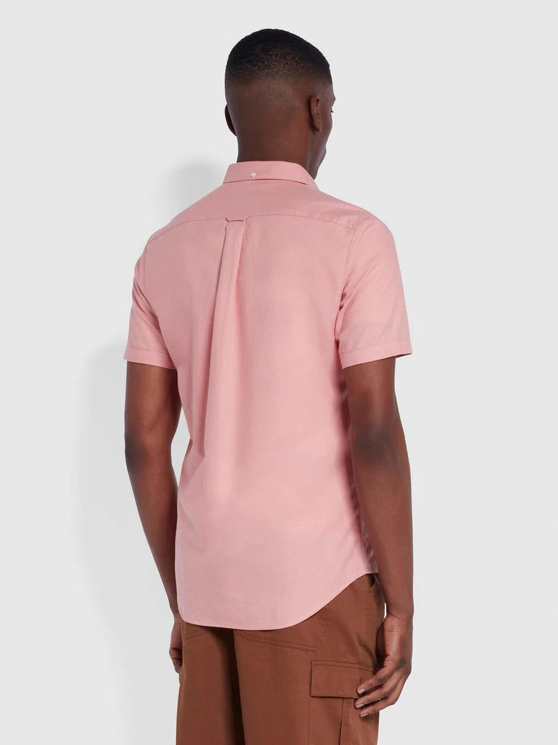 Farah Brewer Slim Fit Short Sleeve Organic Cotton Oxford Shirt In Pink Rose 6 Farah Brewer Slim Fit Short Sleeve Organic Cotton Oxford Shirt In Pink Rose