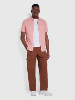 Farah Brewer Slim Fit Short Sleeve Organic Cotton Oxford Shirt In Pink Rose