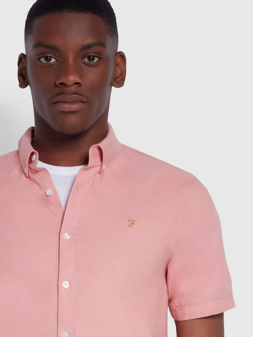 Farah Brewer Slim Fit Short Sleeve Organic Cotton Oxford Shirt In Pink Rose 5 Farah Brewer Slim Fit Short Sleeve Organic Cotton Oxford Shirt In Pink Rose
