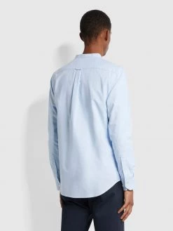 Farah CLOTHING Brewer Slim Fit Grandad Organic Cotton Oxford Shirt In Sky Blue