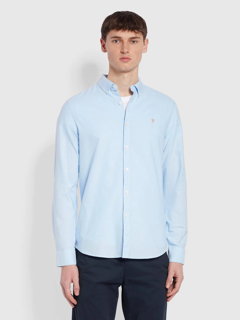 Farah Brewer Slim Fit Organic Cotton Oxford Shirt In Sky Blue 3 Farah Brewer Slim Fit Organic Cotton Oxford Shirt In Sky Blue