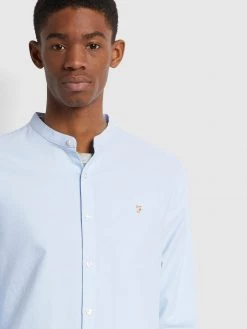 Farah CLOTHING Brewer Slim Fit Grandad Organic Cotton Oxford Shirt In Sky Blue