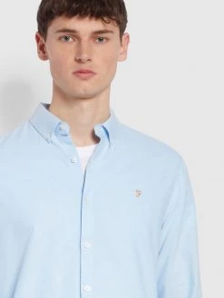 Farah Brewer Slim Fit Organic Cotton Oxford Shirt In Sky Blue 8 Farah Brewer Slim Fit Organic Cotton Oxford Shirt In Sky Blue