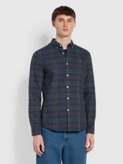 Farah Brewer Slim Fit Check Organic Cotton Oxford Shirt In Woodland Pine CLOTHING