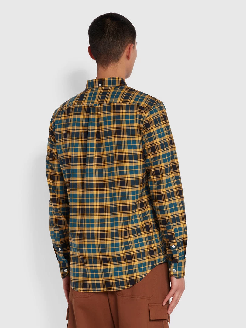 Farah Brewer Slim Fit Check Organic Cotton Oxford Shirt In Teal 6 Farah Brewer Slim Fit Check Organic Cotton Oxford Shirt In Teal