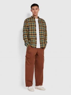 Farah Brewer Slim Fit Check Organic Cotton Oxford Shirt In Teal