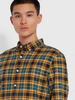 Farah Brewer Slim Fit Check Organic Cotton Oxford Shirt In Teal 8 Farah Brewer Slim Fit Check Organic Cotton Oxford Shirt In Teal