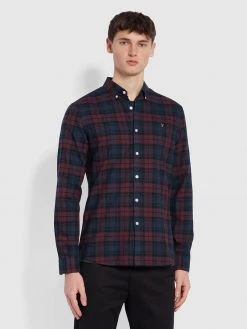 Cheap Farah Store 34 Brewer Slim Fit Check Organic Cotton Oxford Shirt In Farah Red