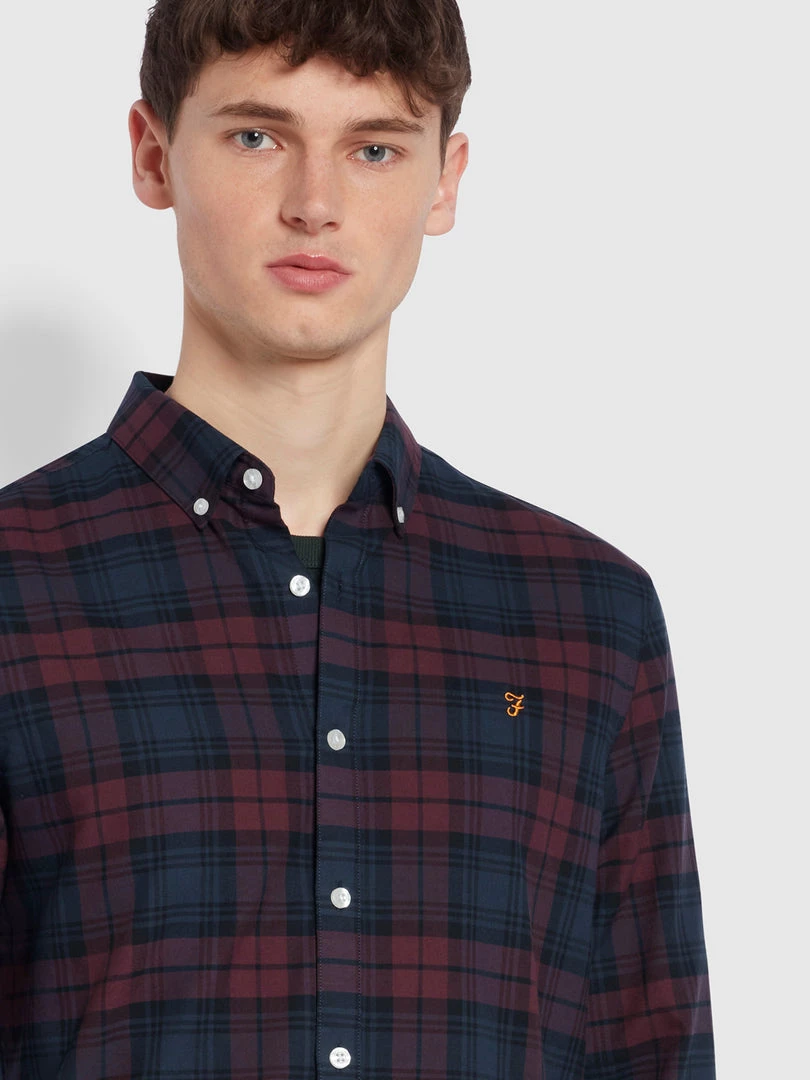 Brewer Slim Fit Check Organic Cotton Oxford Shirt In Farah Red 5 Brewer Slim Fit Check Organic Cotton Oxford Shirt In Farah Red