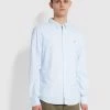 Farah Brewer Slim Fit Striped Organic Cotton Oxford Shirt In Sky Blue NEW IN