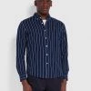 Farah Brewer Casual Fit Indigo Striped Organic Cotton Shirt In Mid Indigo 1 Farah Brewer Casual Fit Indigo Striped Organic Cotton Shirt In Mid Indigo