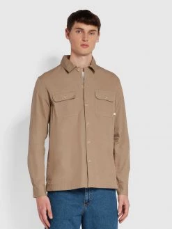 Farah Rockfield Relaxed Fit Organic Cotton Shacket In Smoky Brown CLOTHING