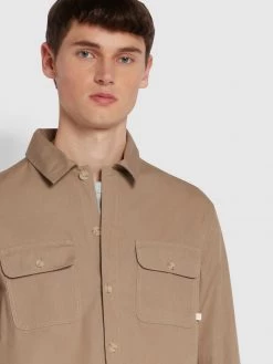 Farah Rockfield Relaxed Fit Organic Cotton Shacket In Smoky Brown CLOTHING