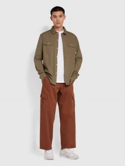 Farah CLOTHING Rockfield Relaxed Fit Organic Cotton Shacket In Vintage Green