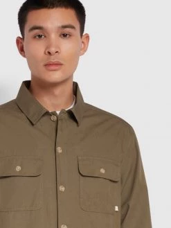 Farah CLOTHING Rockfield Relaxed Fit Organic Cotton Shacket In Vintage Green