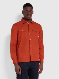 Farah CLOTHING Rockfield Relaxed Fit Organic Cotton Shacket In Raw Umber