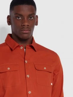 Farah CLOTHING Rockfield Relaxed Fit Organic Cotton Shacket In Raw Umber