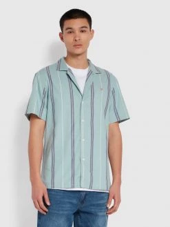 Farah Daybreak Casual Fit Short Sleeve Organic Cotton Shirt In Jade Green CLOTHING