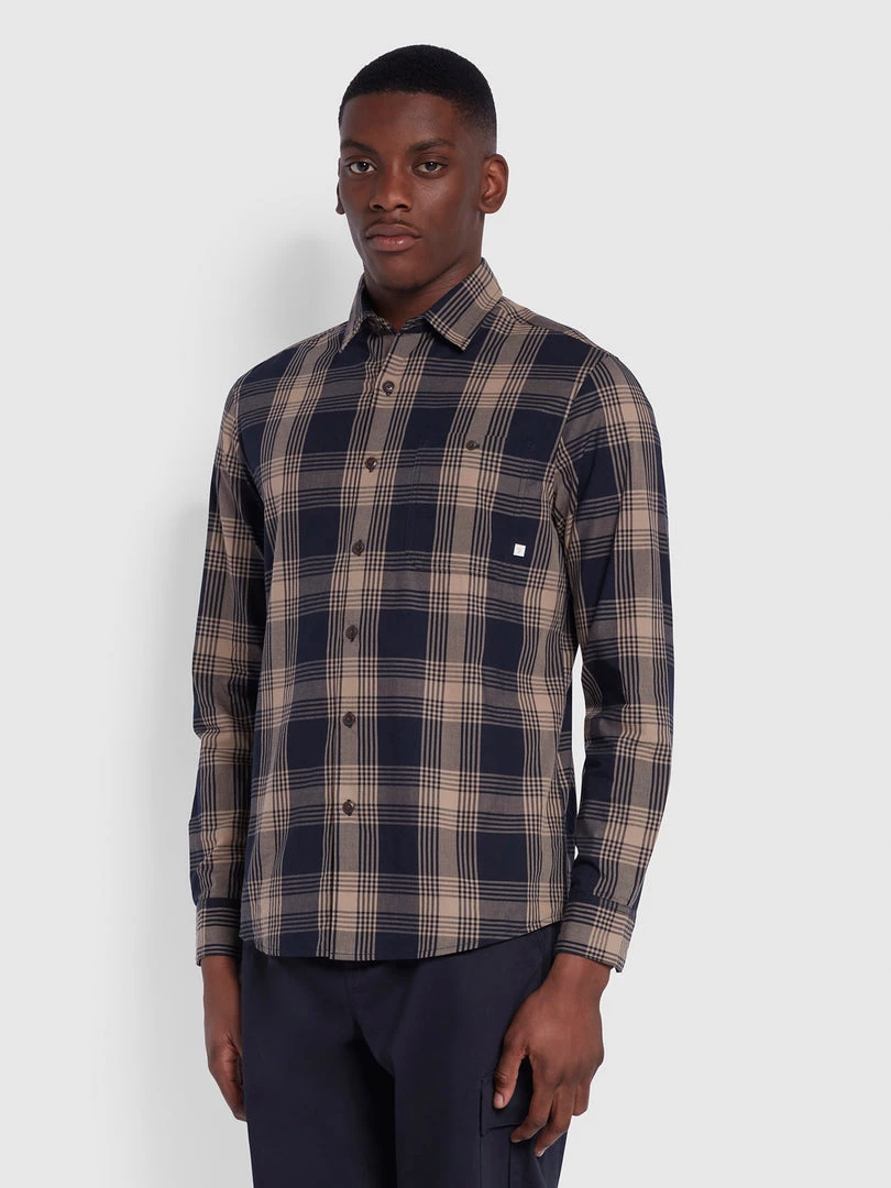 Farah Shirts Garner Casual Fit Organic Cotton Check Shirt In True Navy 3 Farah Shirts Garner Casual Fit Organic Cotton Check Shirt In True Navy