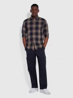 Farah Shirts Garner Casual Fit Organic Cotton Check Shirt In True Navy