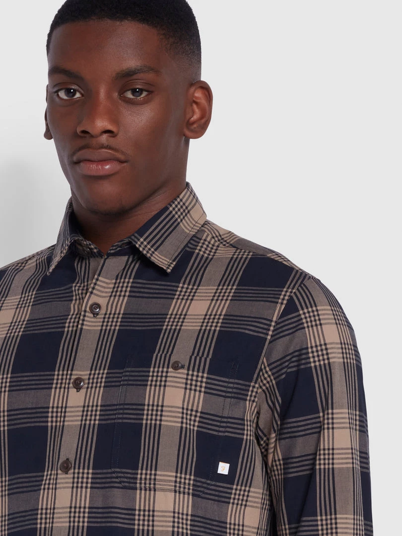 Farah Shirts Garner Casual Fit Organic Cotton Check Shirt In True Navy 5 Farah Shirts Garner Casual Fit Organic Cotton Check Shirt In True Navy