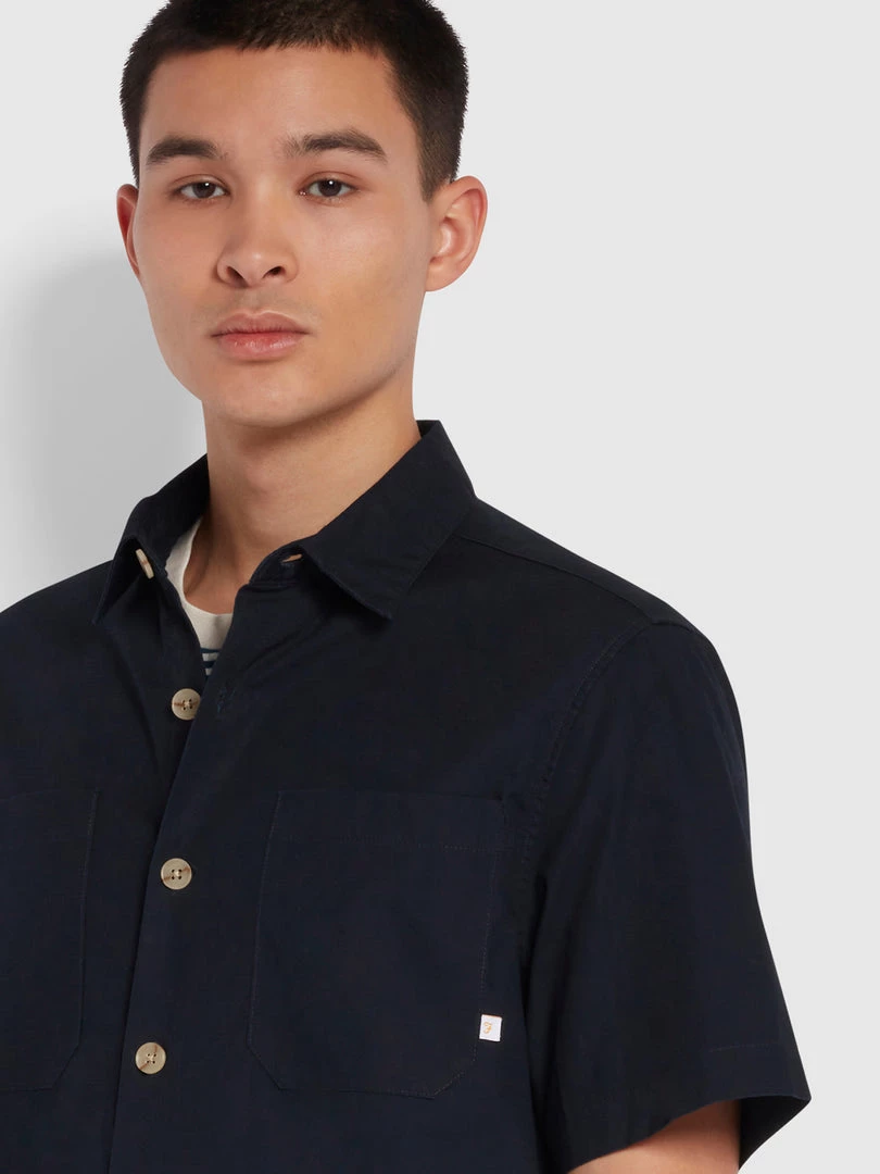 Farah Shirts Wolstencroft Organic Cotton Short Sleeve Shirt In True Navy 5 Farah Shirts Wolstencroft Organic Cotton Short Sleeve Shirt In True Navy