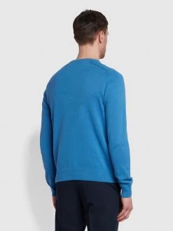 Farah Stern Cotton Crew Jumper In Washed Blue Farah Mainline